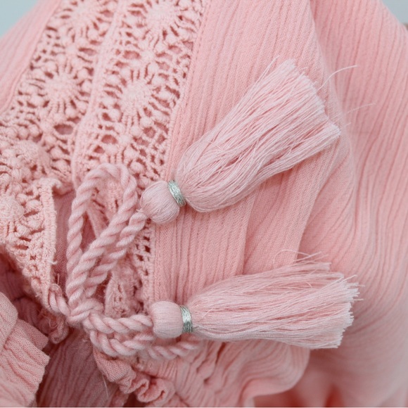 JUSTICE Girls Shirt Boho Flowy Pretty Blouse Tassels Coral Peach Lace Detail 10 - Picture 11 of 12